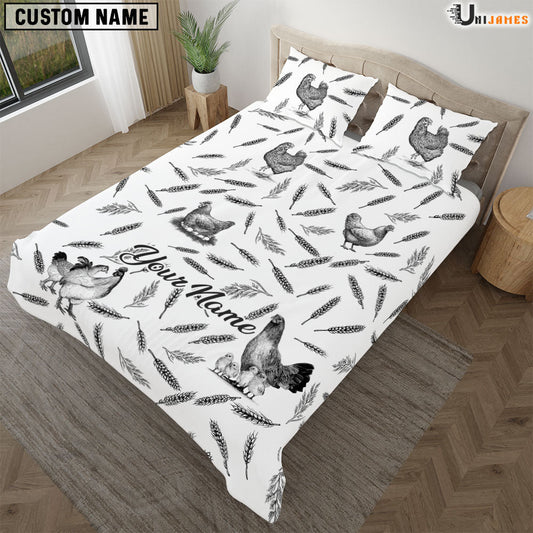 Uni Chicken Black & White Pattern Custom Name Bedding Set