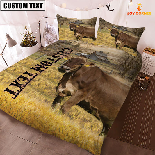 Uni Personalized Name Brown Swiss Cattle On The Farm 3D Bedding Set