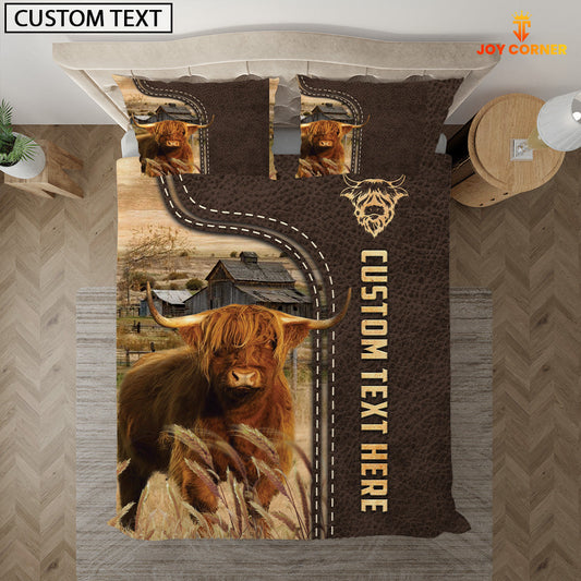 Uni Highland Custom Text Leather Pattern Bedding set