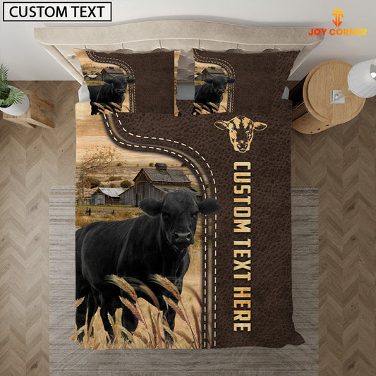 Uni Black Angus Custom Text Leather Pattern Bedding Set
