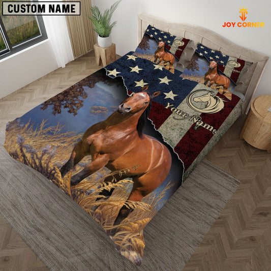 Uni Horse America Customized Name 3D Bedding Set