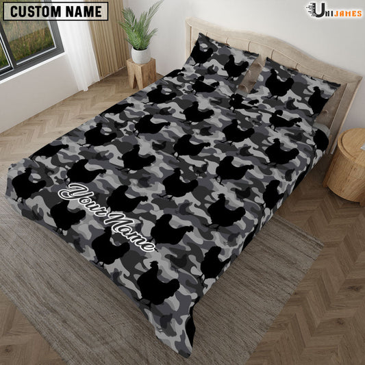 Uni Chicken Black Camo Pattern Custom Name Bedding Set