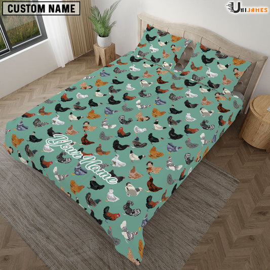 Uni Chicken Green Pattern Custom Name Bedding Set