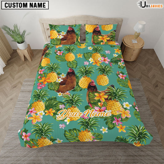 Uni Chicken Pineapple Pattern Custom Name Bedding Set