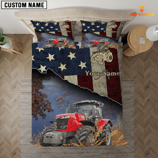 Uni Red Tractor America Customized Name 3D Bedding Set