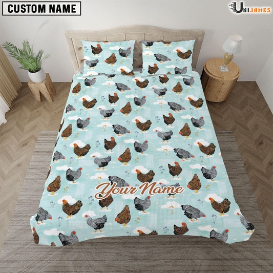 Uni Chicken Light Blue Custom Name Bedding Set