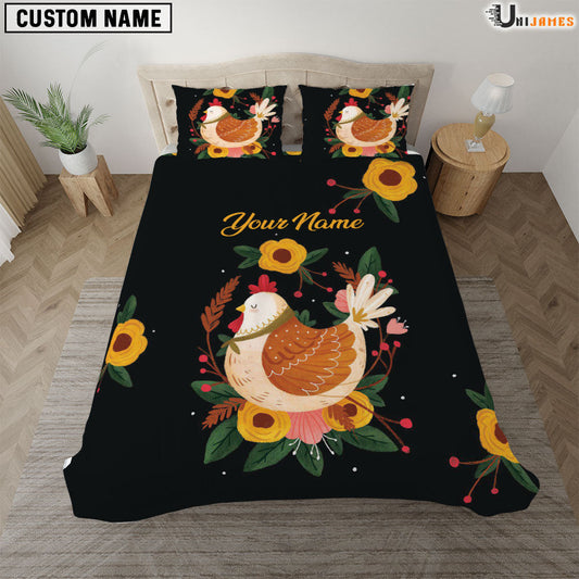 Uni Chicken Black Art Pattern Custom Name Bedding Set