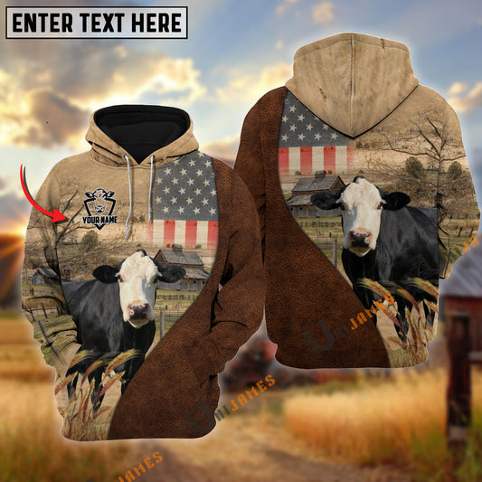 Uni Personalized Name Black Baldy Cattle USA Flag Hoodie