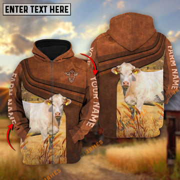 Uni Charolais Cross Line Personalized Name, Farm Name 3D Hoodie