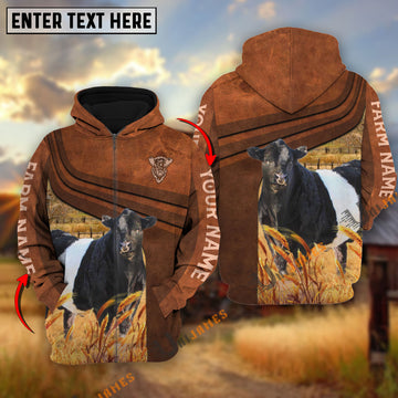 Uni Belted Galloway Cross Line Personalized Name, Farm Name 3D Hoodie