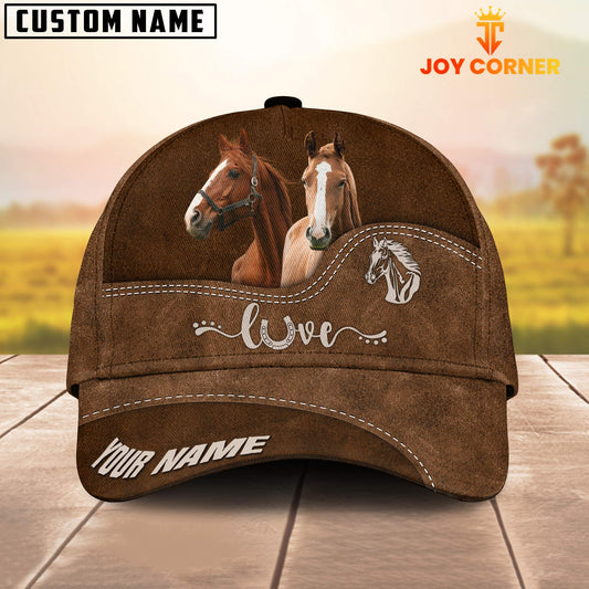 Uni Brown Horse Love Leather Pattern Customized Name Cap
