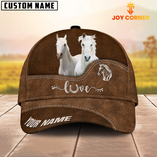 Uni White Horse Love Leather Pattern Customized Name Cap