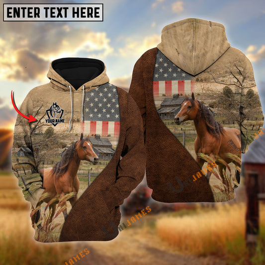 Uni Personalized Name Horse Cattle USA Flag Hoodie