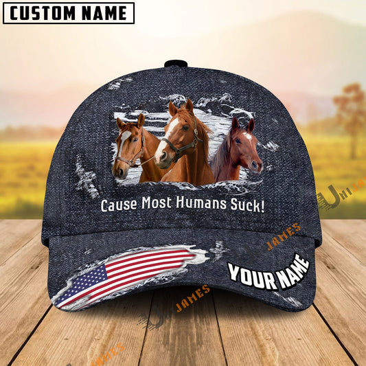 Uni Horse US Flag Dark Jean Pattern Customized Name Cap