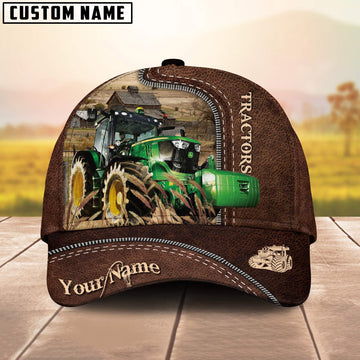 Uni Farm Tractors Customized Name Leather Pattern Cap