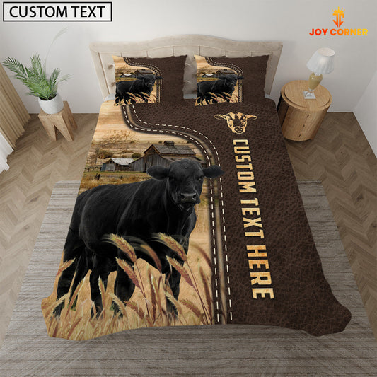 Uni Black Angus Custom Text Leather Pattern Bedding Set