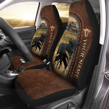 Uni Black Angus Personalized Name Leather Pattern Car Seat Covers Universal Fit (2Pcs)