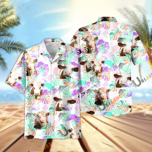 Unique Hereford Purple Tropical Pattern Hawaiian Shirt