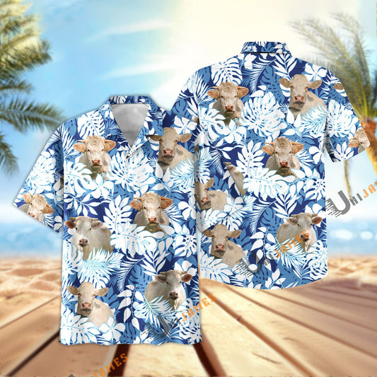 Unique Charolais Blue Summer Pattern Hawaiian Shirt