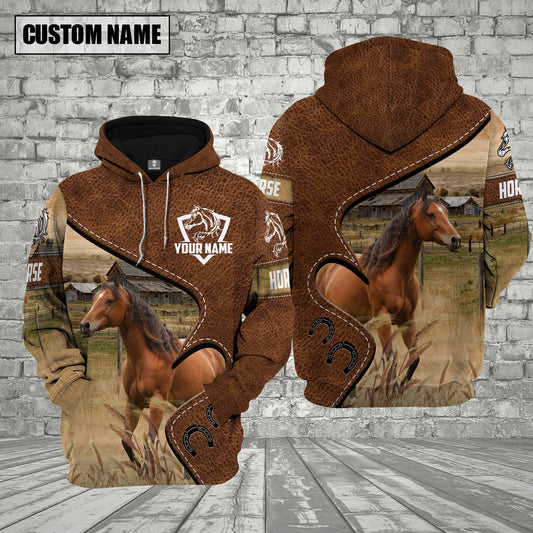 Uni Farm Brown Horse Heart Shape Custom Name 3D Shirts