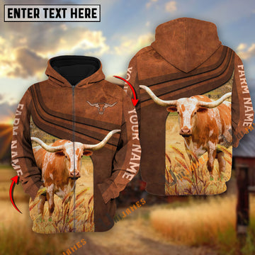 Uni Texas Longhorn Cross Line Personalized Name, Farm Name 3D Hoodie