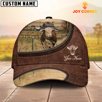 Uni Horn Hereford On The Farm Customized Name Leather Pattern Cap