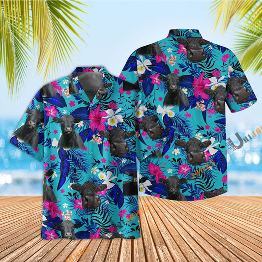 Uni Black Angus Cool Flower Color Hawaiian Shirt