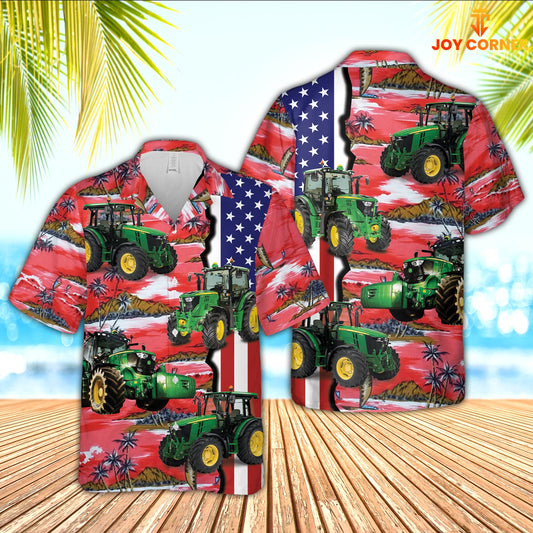 Unique Tractor American Flag Farming 3D Hawaiian Shirt