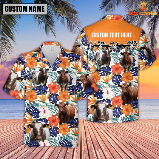 Unique Shorthorn Hibiscus Blue Floral Custom Name 3D Hawaiian Shirt