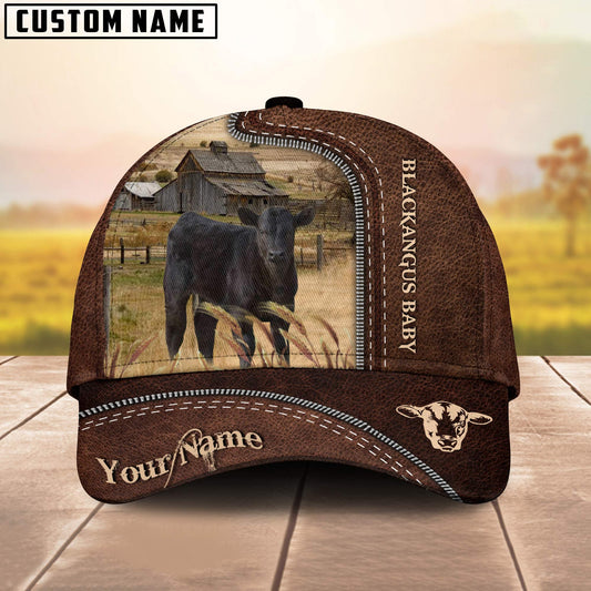 Uni Black Angus 2 Customized Name Leather Pattern Cap