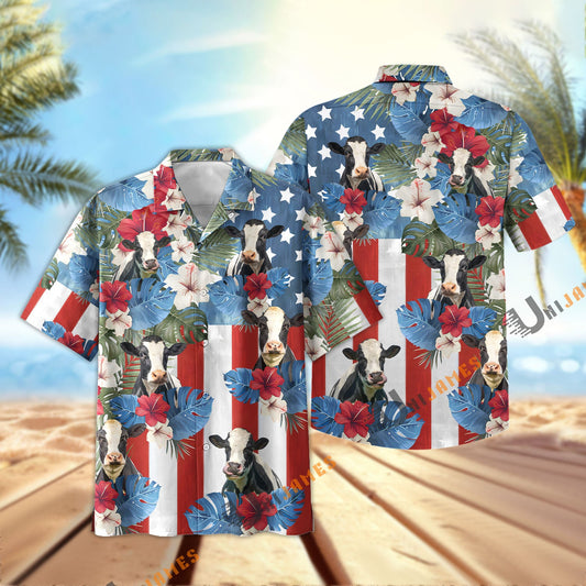 Uni Holstein US Flag Vintage 3D Hawaiian Shirt
