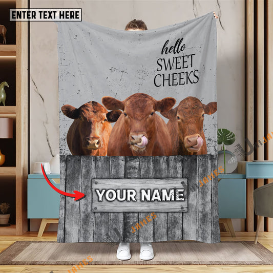 Uni Personalized Name Red Angus Hello Sweet Cheeks Pattern Blanket