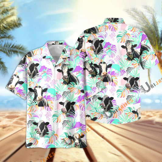 Unique Holstein Purple Tropical Pattern Hawaiian Shirt