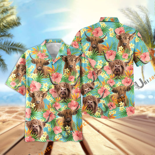 Uni Highland Tropical Plants Leaves 3D Hawaiian Shirt