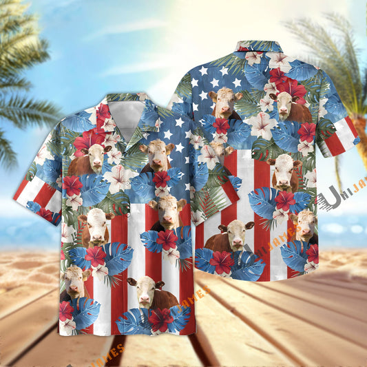 Uni Hereford US Flag Vintage 3D Hawaiian Shirt