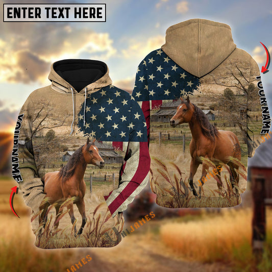 Uni Horse US Flag Customized Name 3D Hoodie