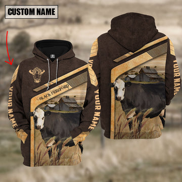 Uni Black Hereford On The Meadow Custom Name Hoodie
