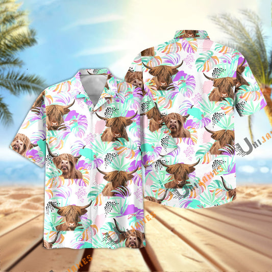 Unique Highland Purple Tropical Pattern Hawaiian Shirt