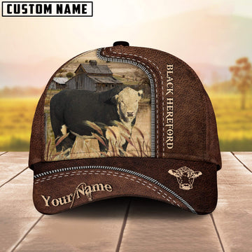 Uni Black Hereford Customized Name Leather Pattern Cap