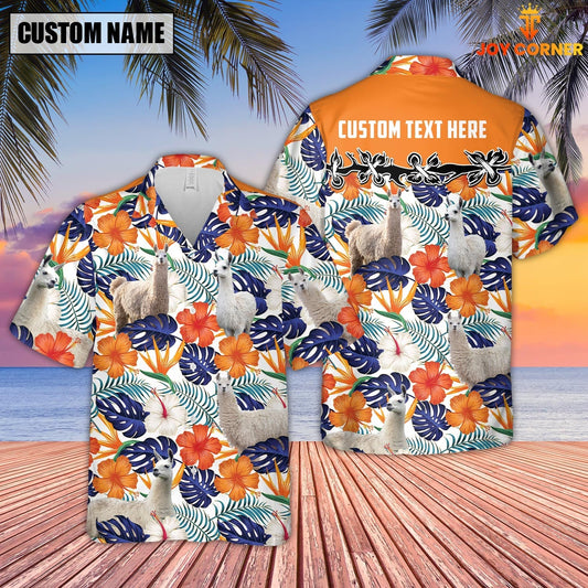 Unique Llama Hibiscus Blue Floral Custom Name 3D Hawaiian Shirt