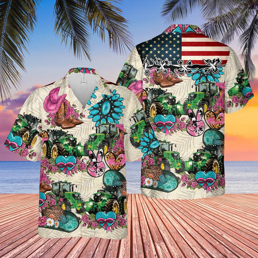 Unique Tractor Happiness Flowers 3D Hawaiian Shirt