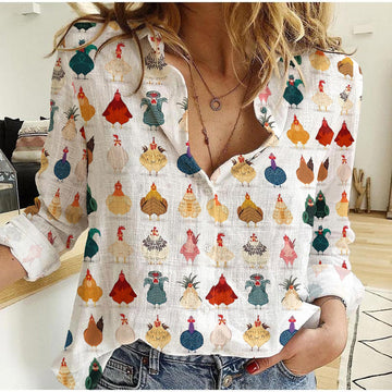 Unique Multi Chickens Pattern Casual Shirt
