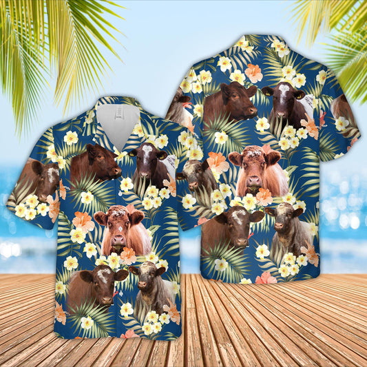 Unique Shorthorn Summer Blue Floral 3D Hawaiian Shirt