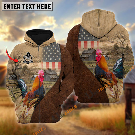 Uni Personalized Name Rooster Cattle USA Flag Hoodie