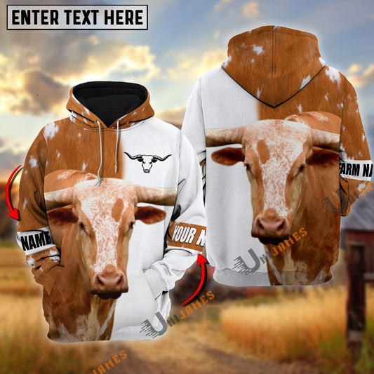 Uni Texas Longhorn Cattle And White Personalized Name Shirt