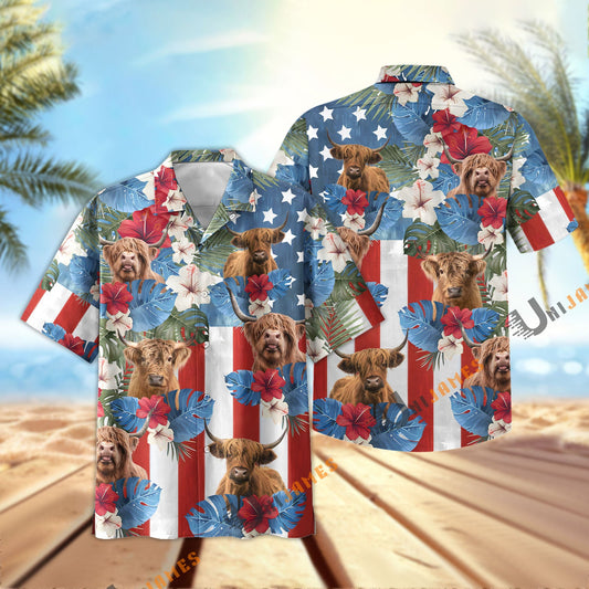 Uni Highland US Flag Vintage 3D Hawaiian Shirt