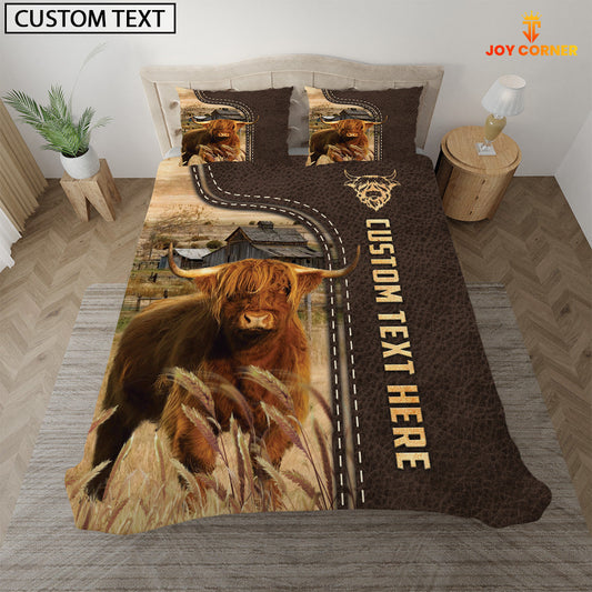 Uni Highland Custom Text Leather Pattern Bedding set