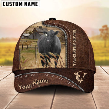 Uni Black Simmental Customized Name Leather Pattern Cap
