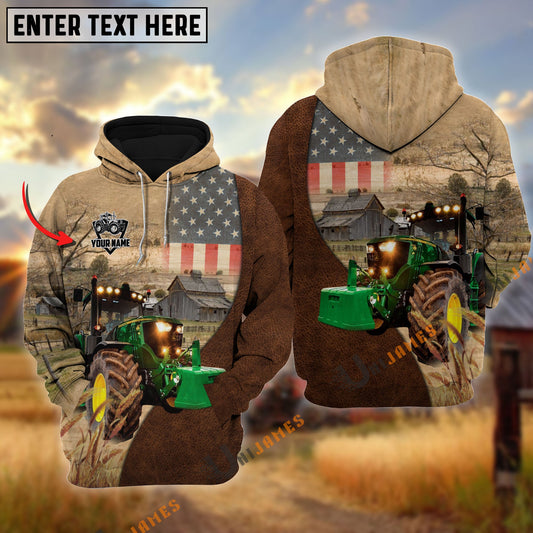 Uni Personalized Name Tractor Cattle USA Flag Hoodie