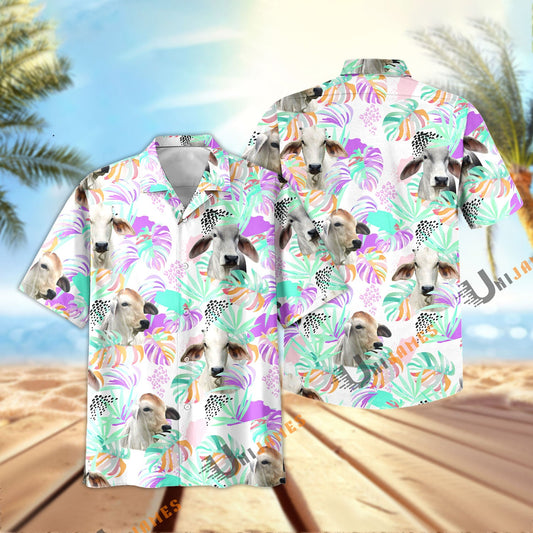 Unique Brahman Purple Tropical Pattern Hawaiian Shirt